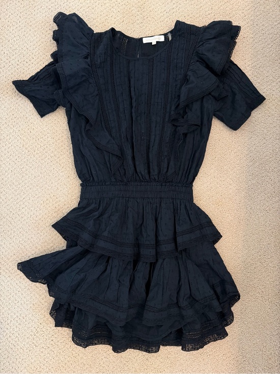 LoveShackFancy Dresses & Skirts - Love Shack Fancy Ruffled Short Sleeve Tiered Mini Dress - Black XS